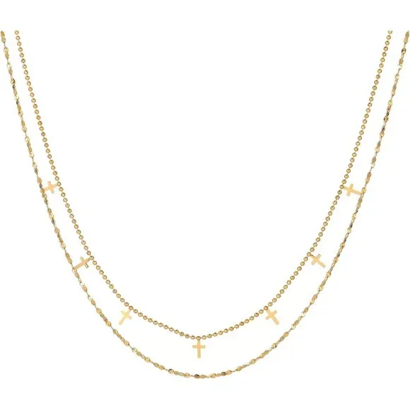 18K Gold Plated Star Cross Heart Charm Choker Necklace for Women Dainty Layered - Picture 8 of 8